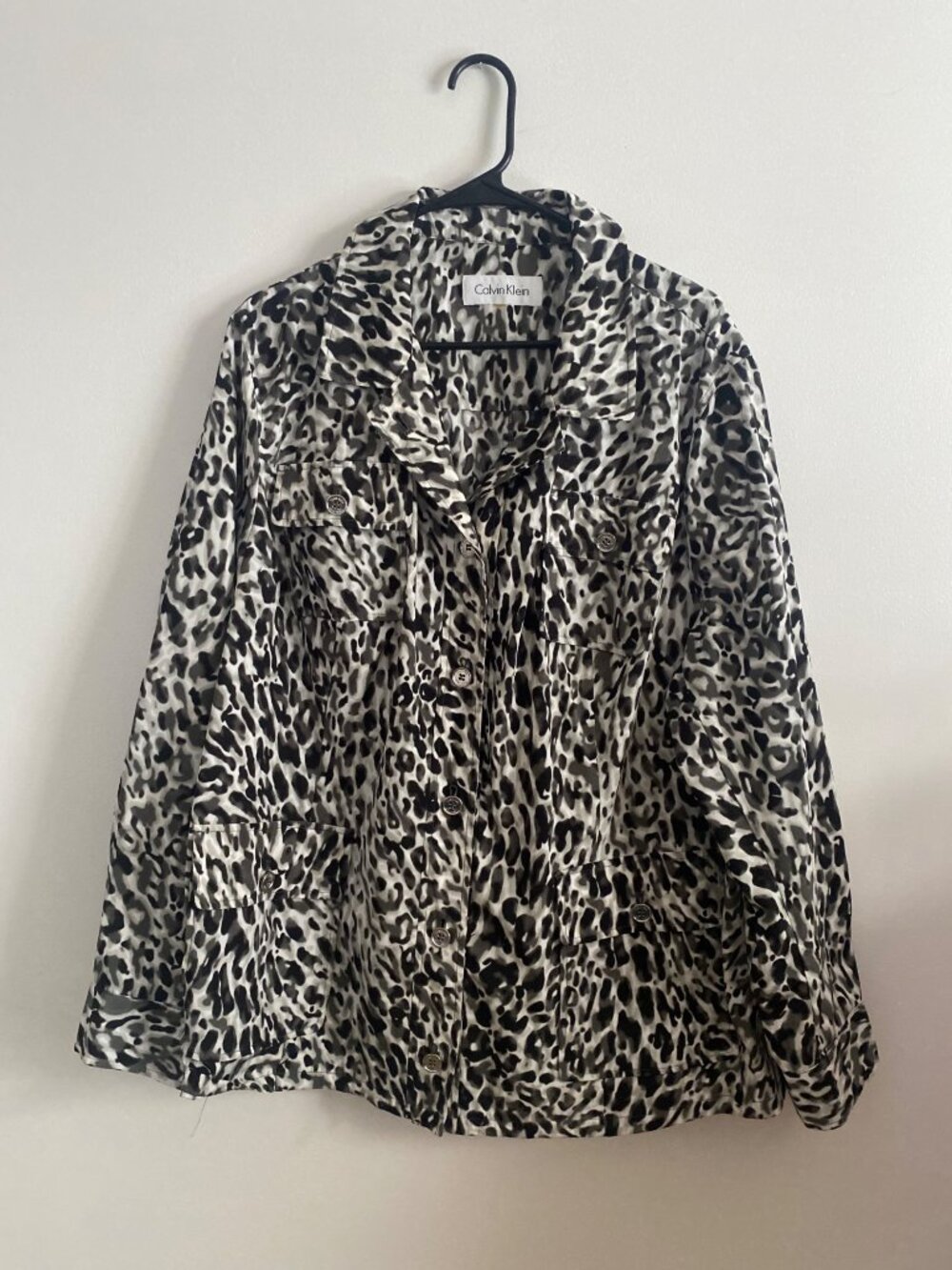 Calvin Klein Women’s Leopard Button-Up Jacket Animal Print Lightweight Size 1X